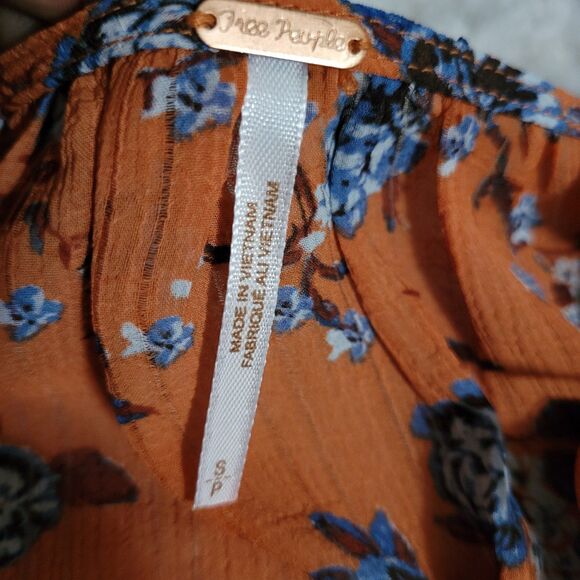 Free People Top Womens Size Small Orange Floral Cropped Balloon Sleeves - Picture 11 of 11